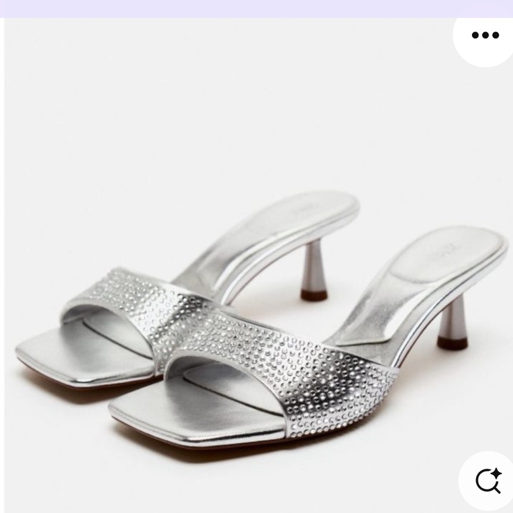 Zara Shoes | Zara Metallic Mules With Rhinestone Front Nwt  2310/210